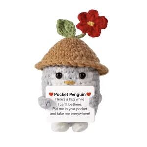 Pocket Penguin Plush with Flower Hat – Motivational Message, Spring Cottagecore